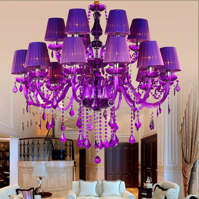 Luxurious Purple Crystal Chandelier Ideal for Villas, Weddings, and Space Decor