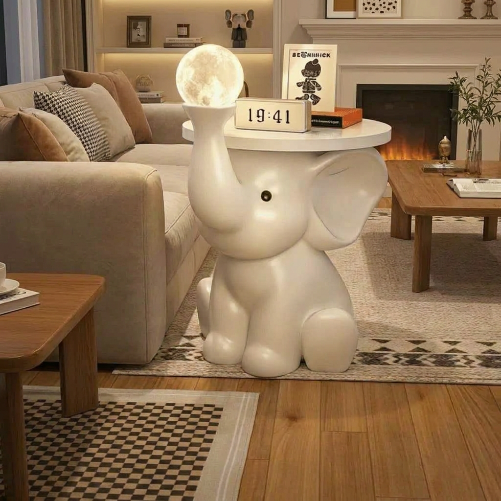 Elephant Side Table Shelf For Living Room & Modern Household Décor