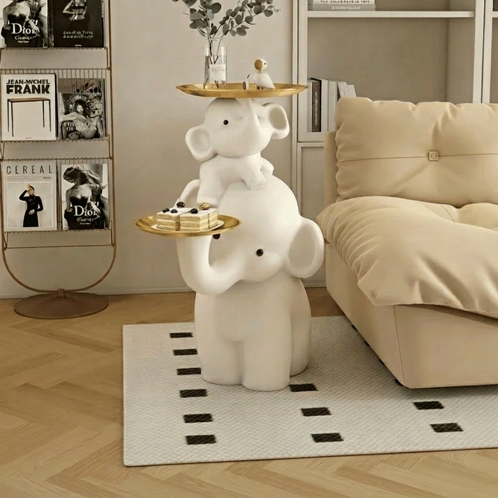 Elephant Side Table Shelf For Living Room & Modern Household Décor
