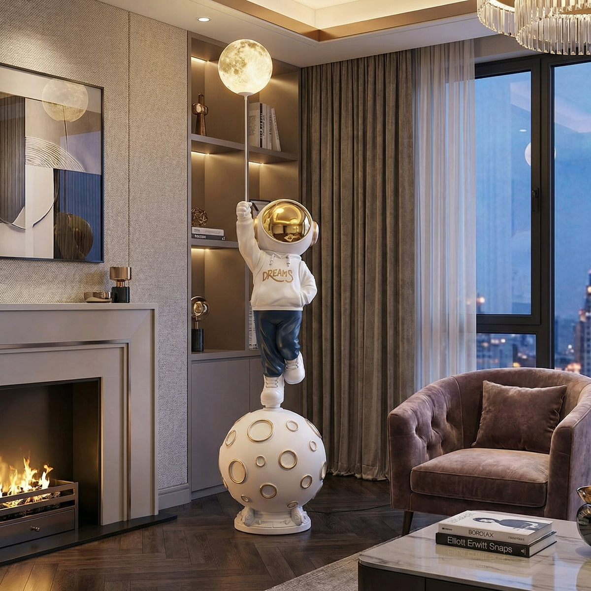 Modern Resin Astronaut Floor Lamp Statue for Living Room & Home Decor