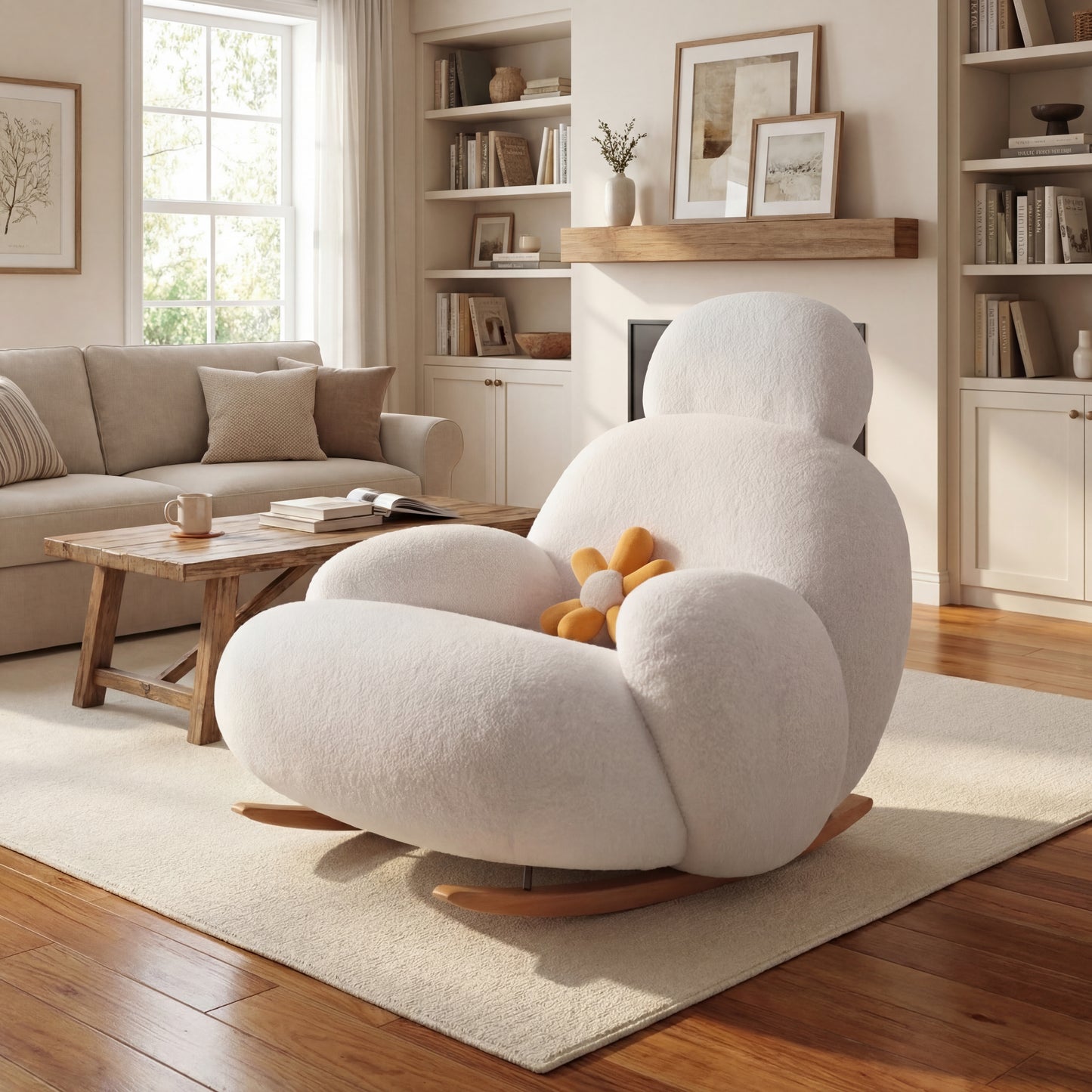 Luxury Fluffy Recliner White Lounge Chair for Living Room