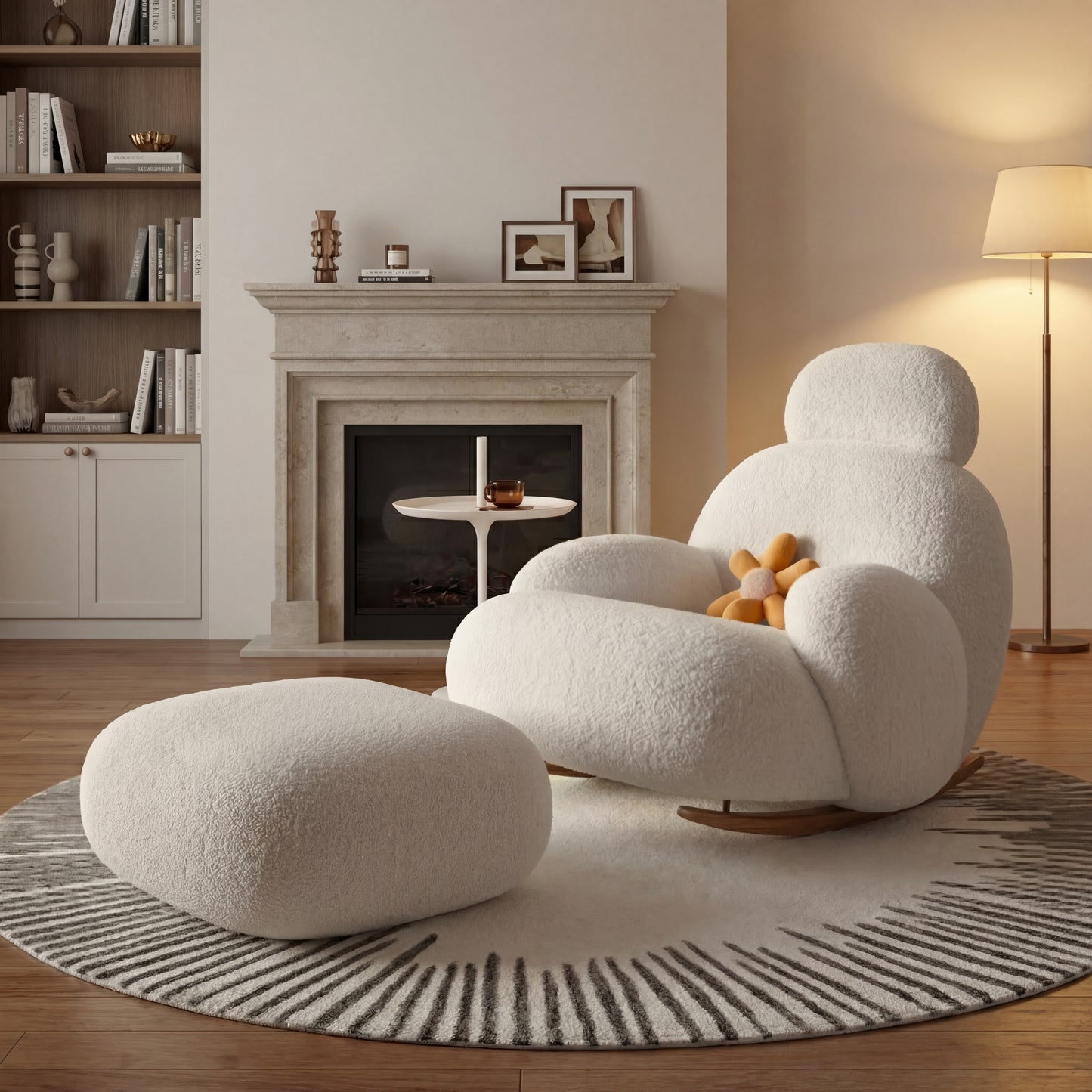 Luxury Fluffy Recliner White Lounge Chair for Living Room