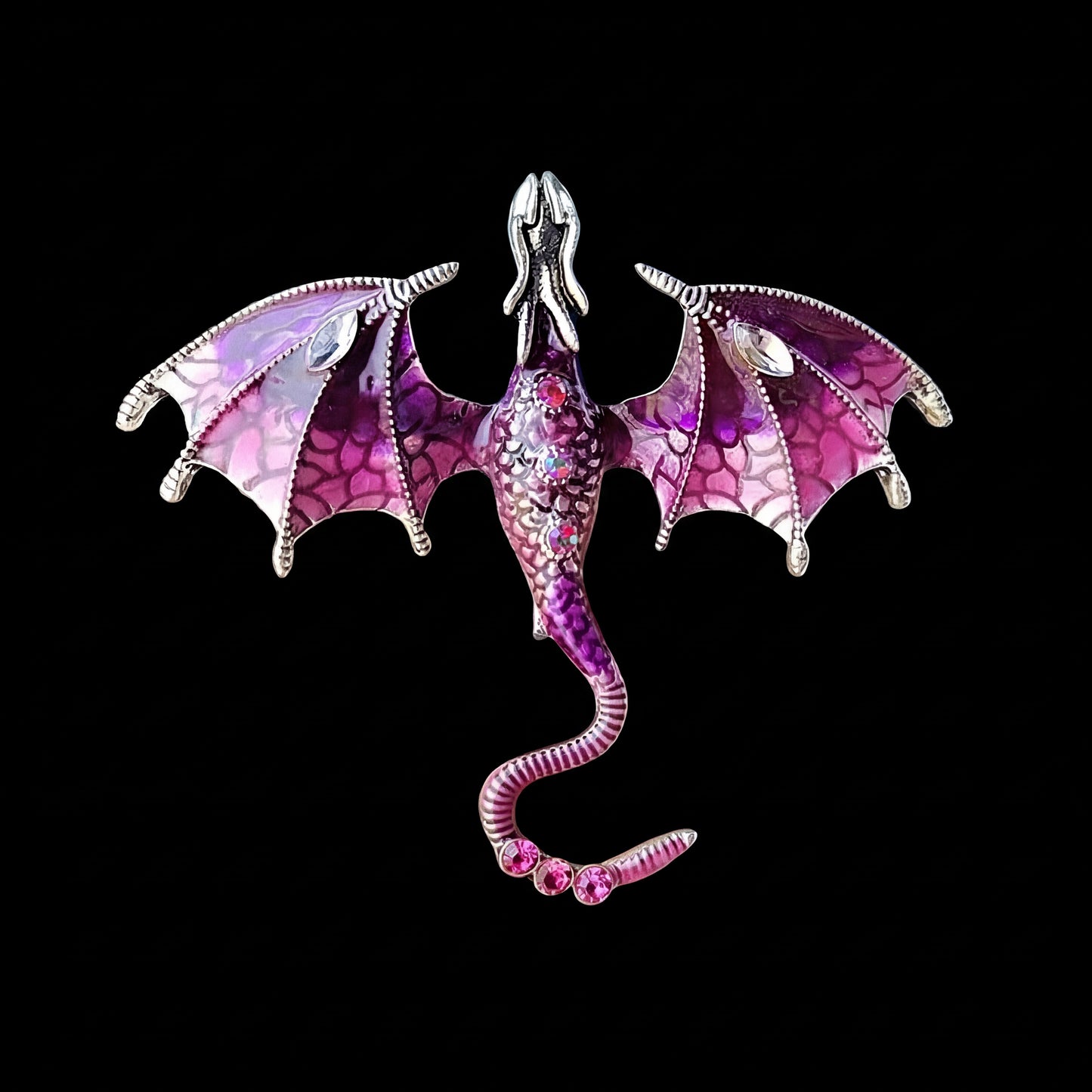Premium Enameled Dragon Brooch Custom Diamond Animal Pin