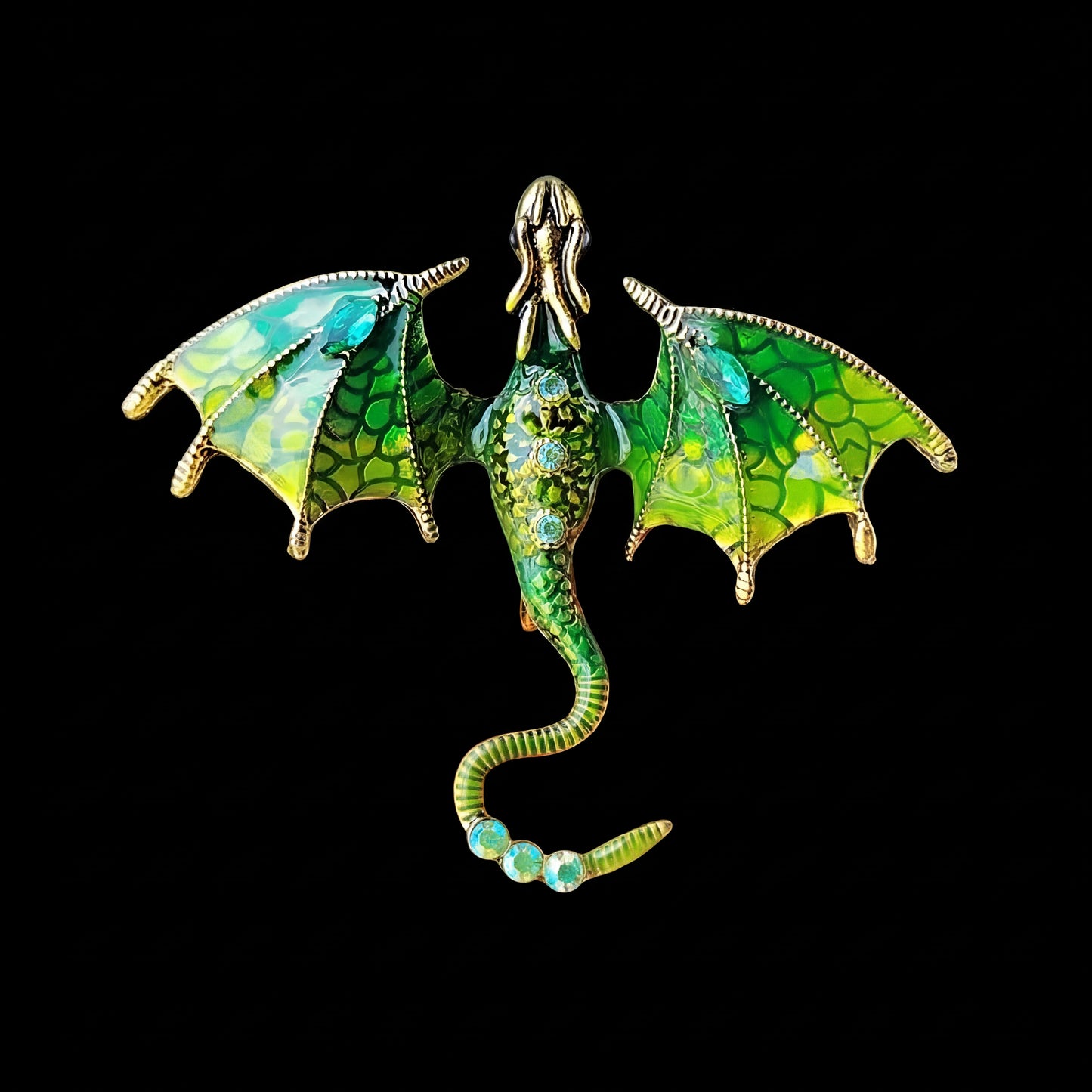 Premium Enameled Dragon Brooch Custom Diamond Animal Pin