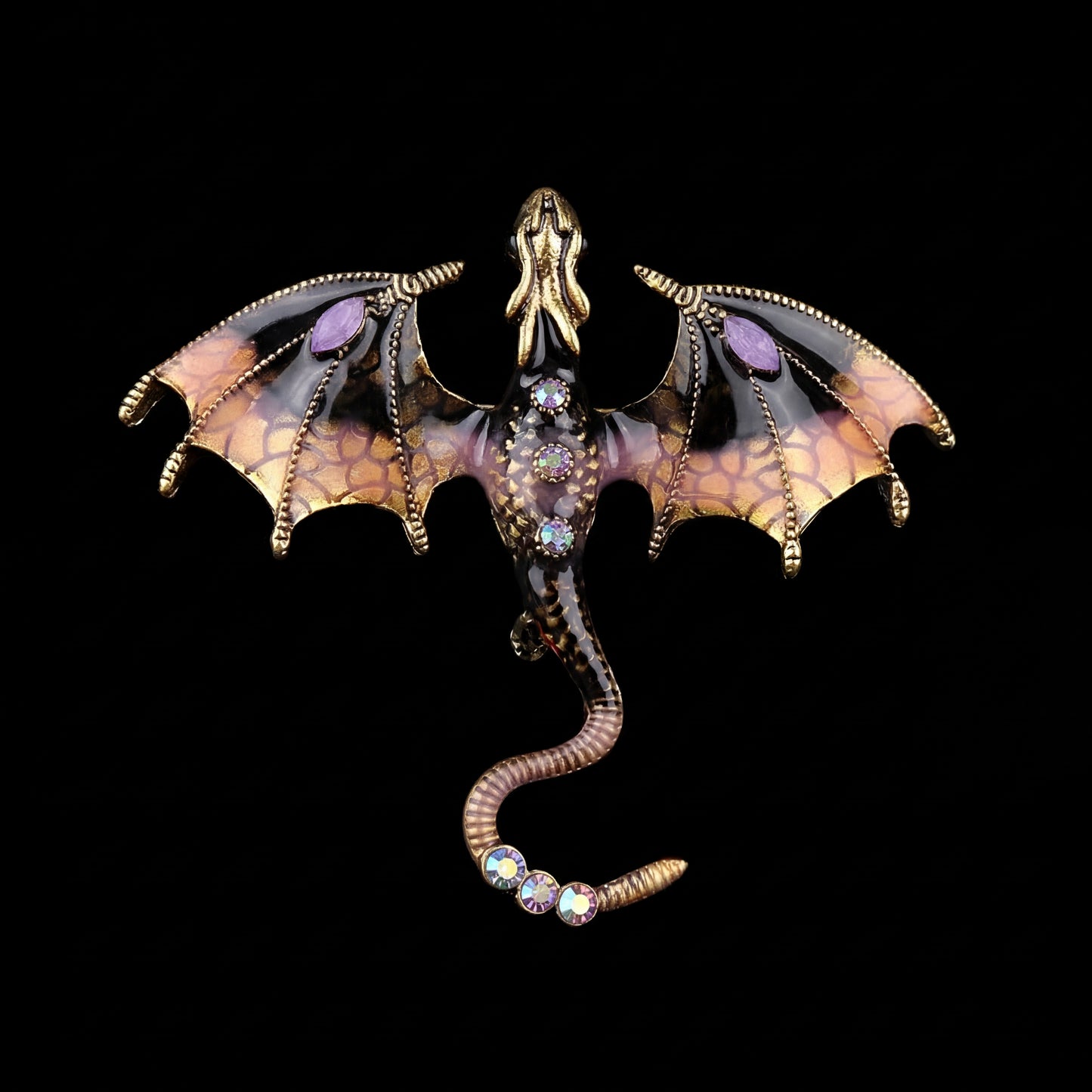 Premium Enameled Dragon Brooch Custom Diamond Animal Pin