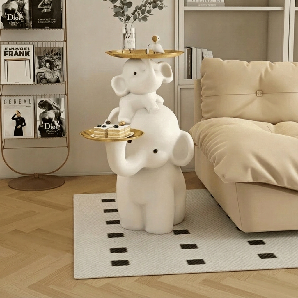 Elephant Side Table Shelf For Living Room & Modern Household Décor