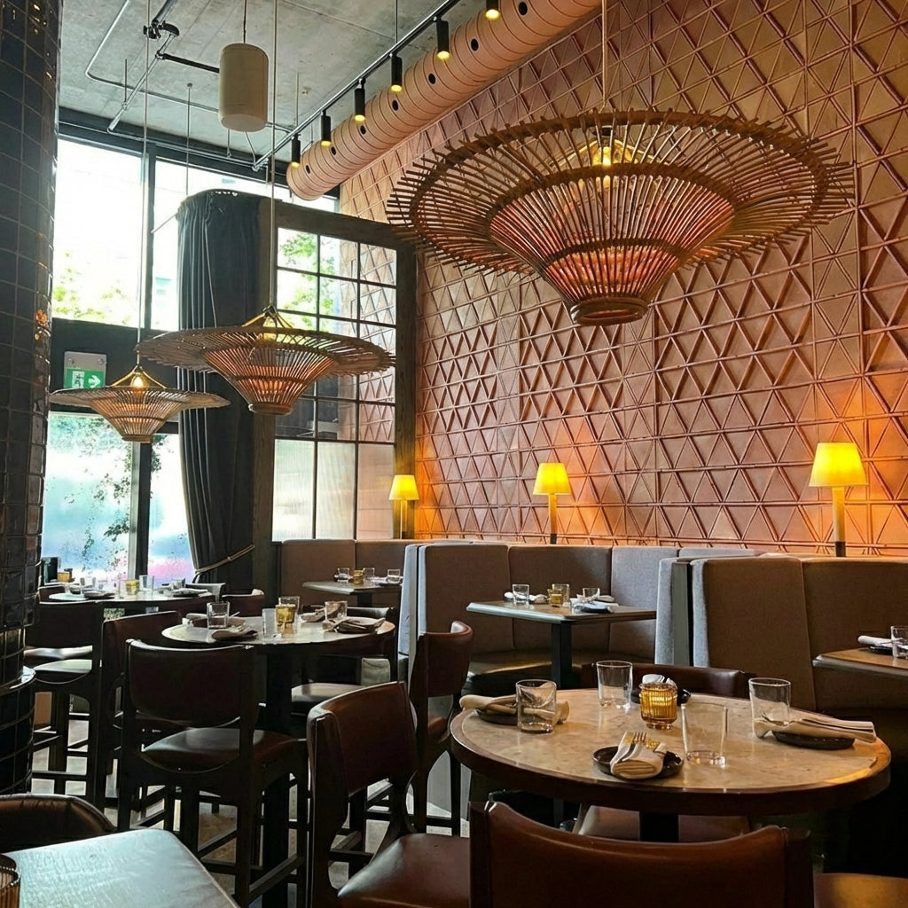 Bohemian Wicker Straw Hat Lamp for Living Room, Restaurant & Shop Decor
