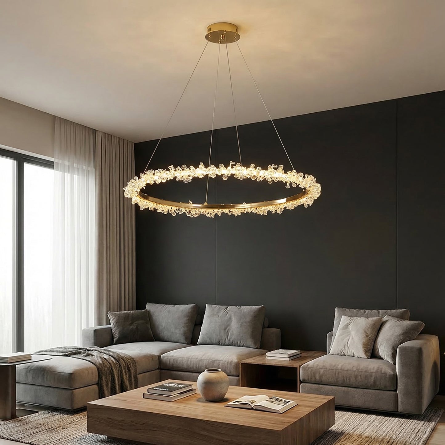 Luxury Nordic Crystal Ring Chandelier for Living Room Decor