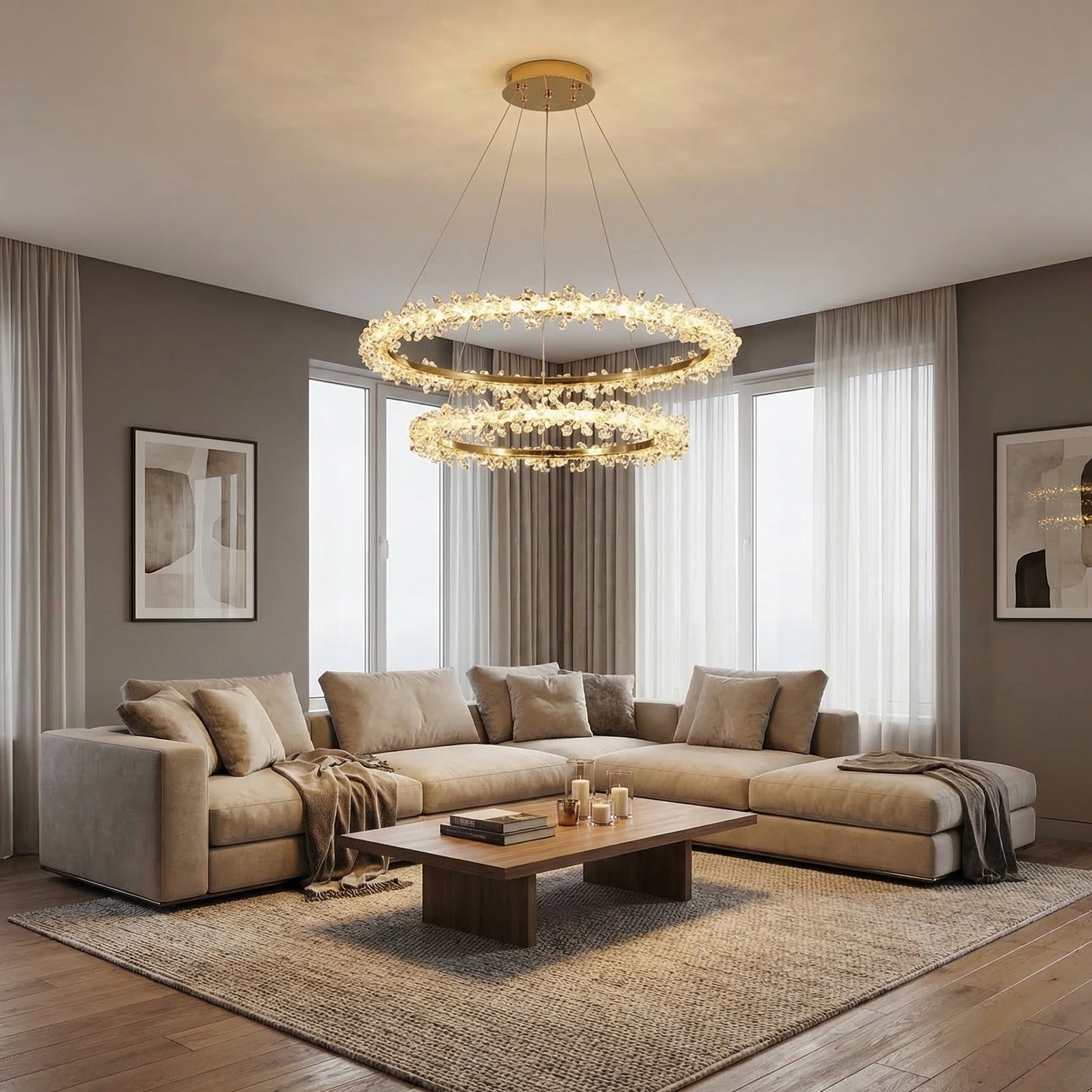 Luxury Nordic Crystal Ring Chandelier for Living Room Decor