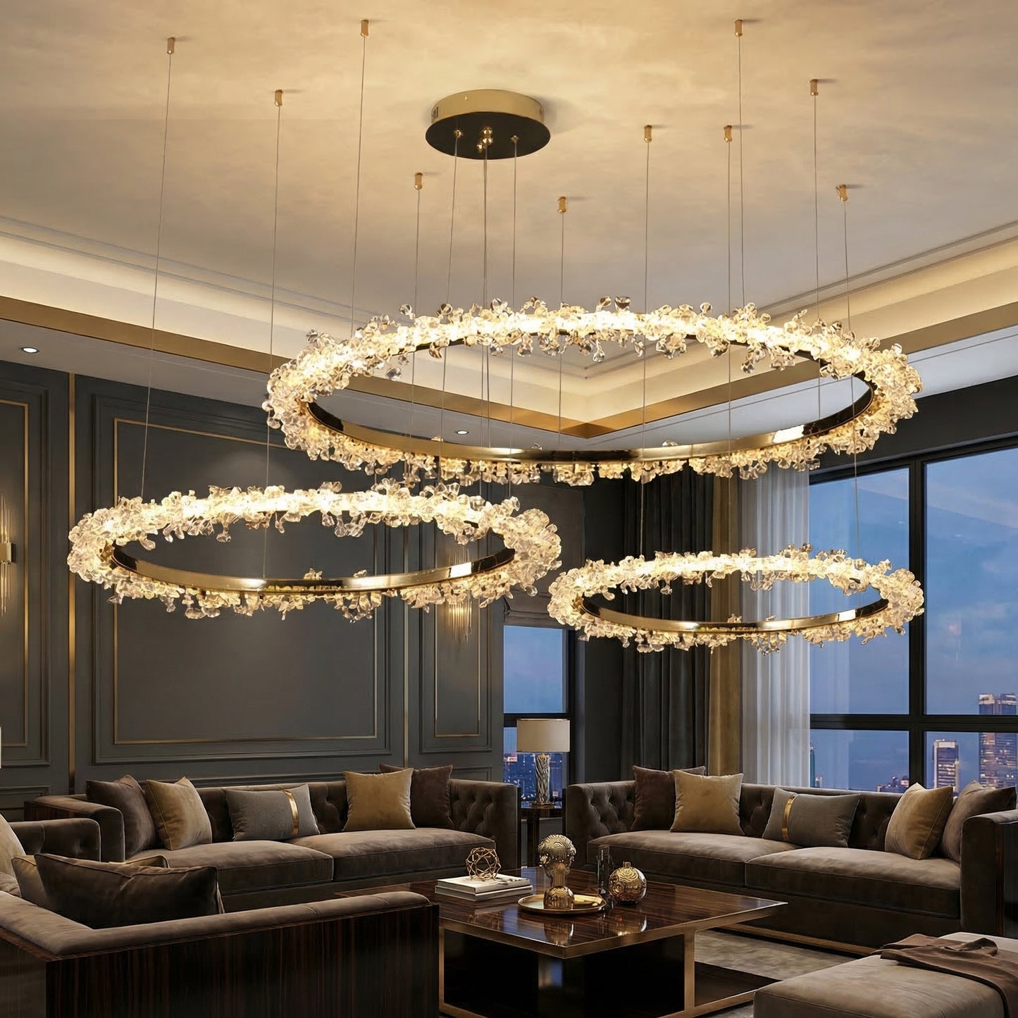 Luxury Nordic Crystal Ring Chandelier for Living Room Decor