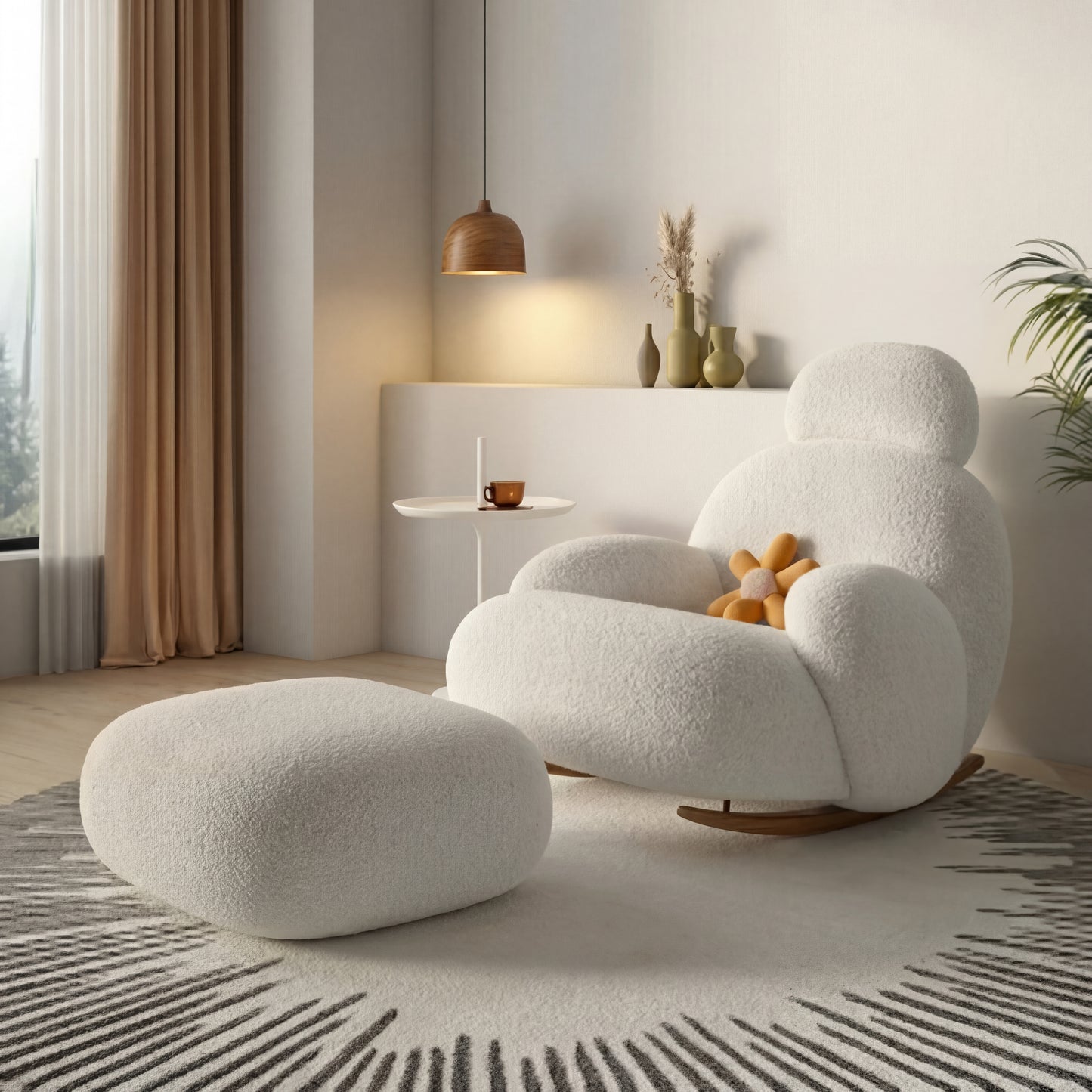 Luxury Fluffy Recliner White Lounge Chair for Living Room