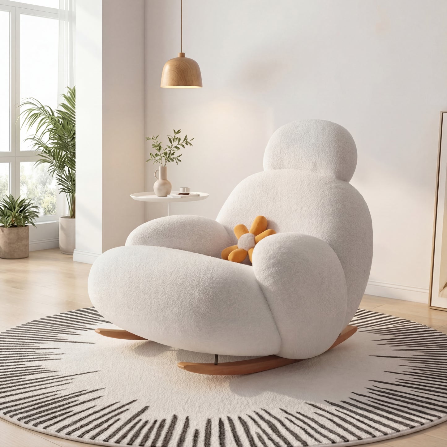 Luxury Fluffy Recliner White Lounge Chair for Living Room