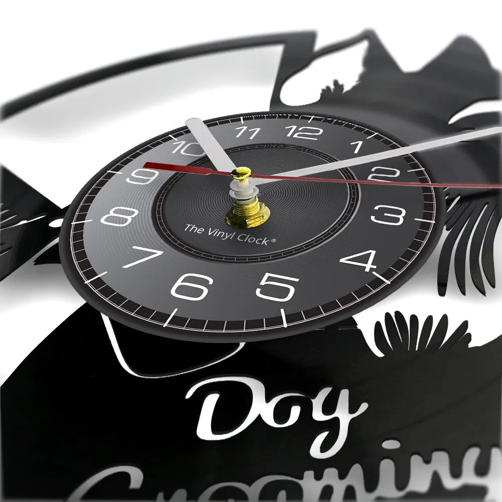 Dog Grooming Salon Vinyl Record Wall Clock Home Art Decor Scottish Terrier Puppy Dog Craft Wall Watch