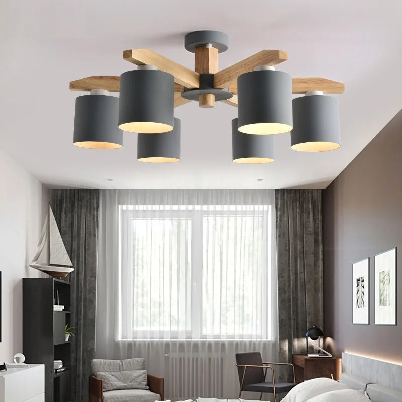 Wooden Chandelier with Iron Lamp Shade – Ideal for Kitchens & Children’s Rooms