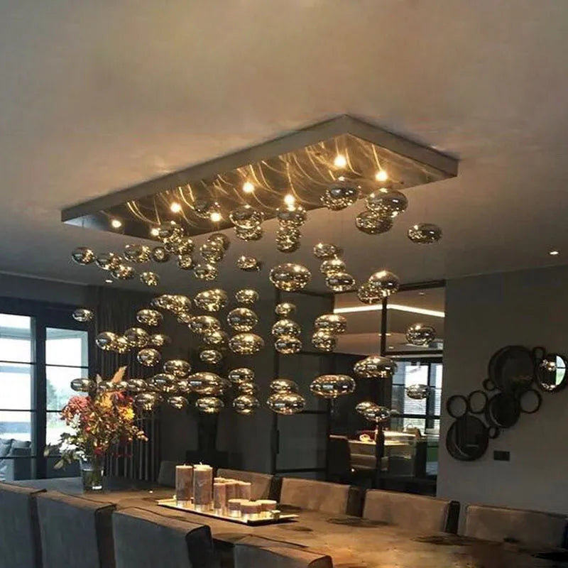 Modern LED Bubble Chandelier Chrome Ball For Dining Room