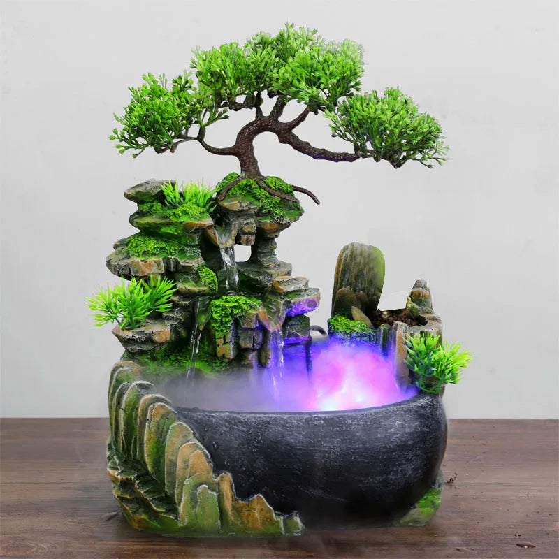 Wealth Feng Shui Flowing Waterfall Fountain with LED Magic