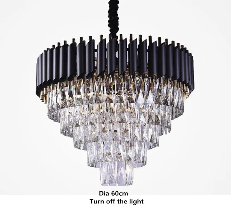 Modern Gold & Black Crystal Chandelier LED Pendant Light for Living Room & Hotel Elegance