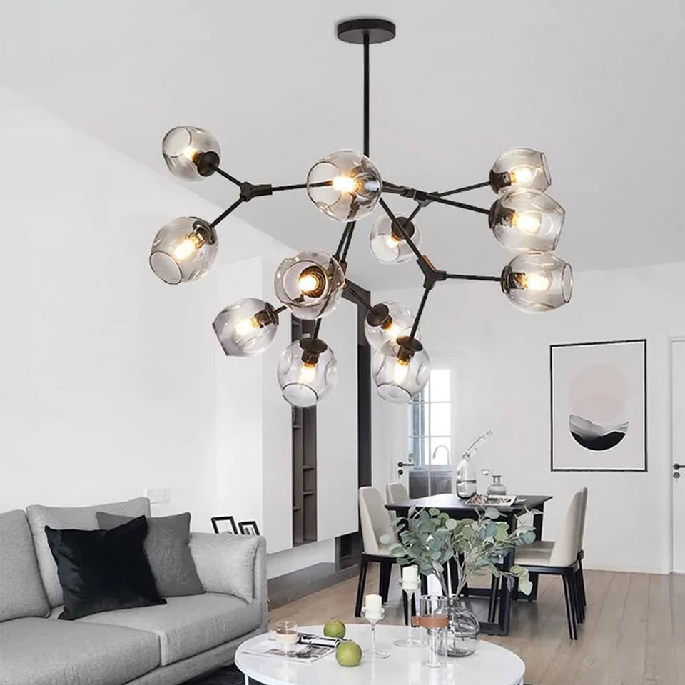 Gold & Black Modern LED Chandelier – Statement Lighting for Your Home