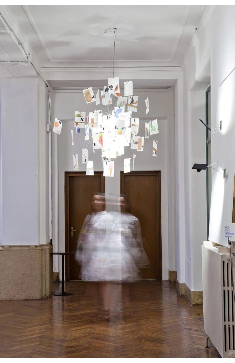 Postmodern Chrome Paper Chandelier for Living Rooms & Bedrooms