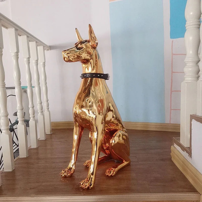 Majestic Doberman Dog Statue: Nordic-Inspired Resin Sculpture for Elegant Home Decor - Stunning Large Ornament for Living Room & Animal Figurine Collection!
