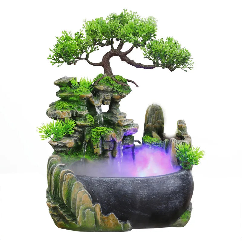 Wealth Feng Shui Flowing Waterfall Fountain with LED Magic