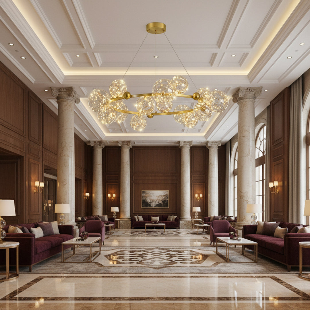 Luxury Gold Circle Chandelier Pendant for Hotels, Villas & Modern Interiors