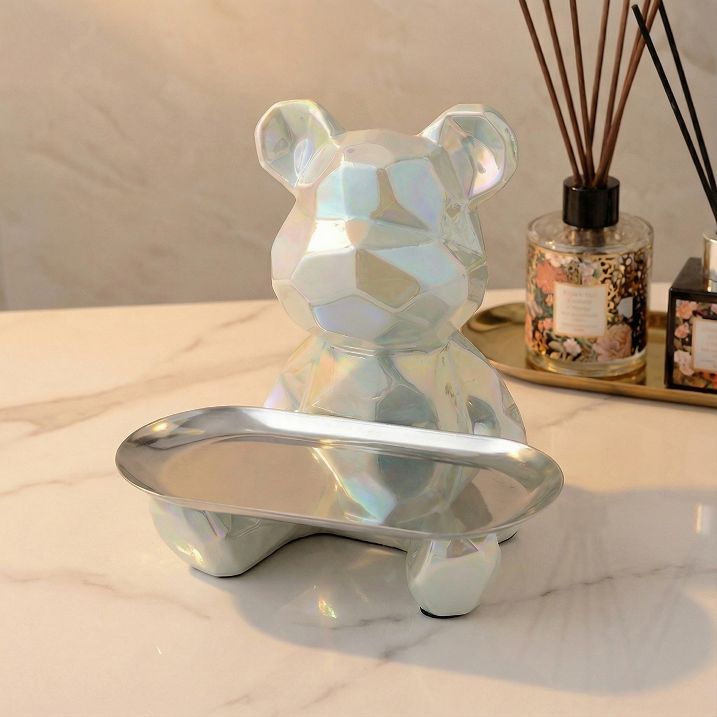 Geometric Bear Tray Statue with Smart Storage Perfect for Living Rooms & Any Space