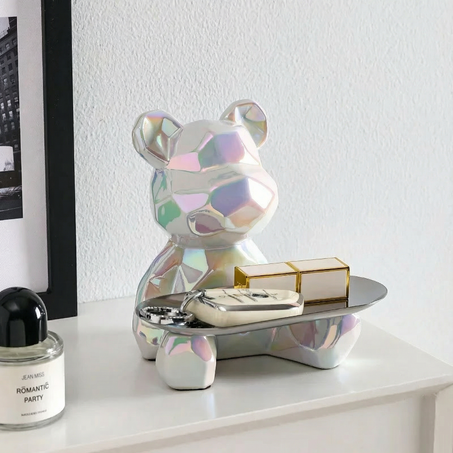 Geometric Bear Tray Statue with Smart Storage Perfect for Living Rooms & Any Space
