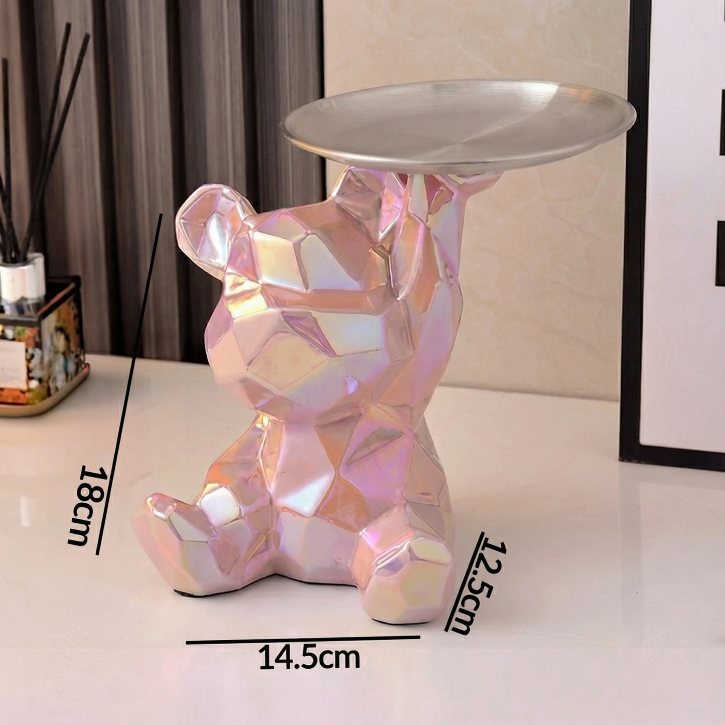Geometric Bear Tray Statue with Smart Storage Perfect for Living Rooms & Any Space