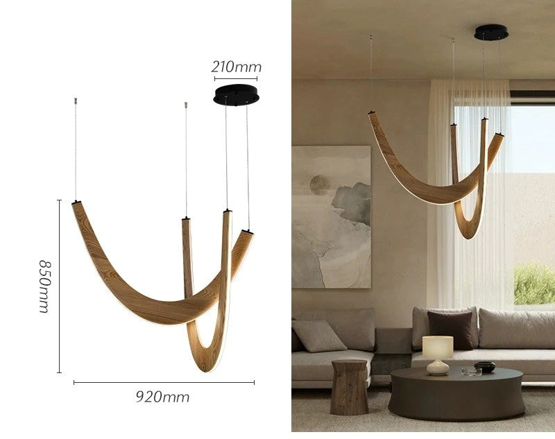 Modern U-shaped Wooden LED Pendant Lights Ideal for Kitchen, Dining & Lobby Lighting