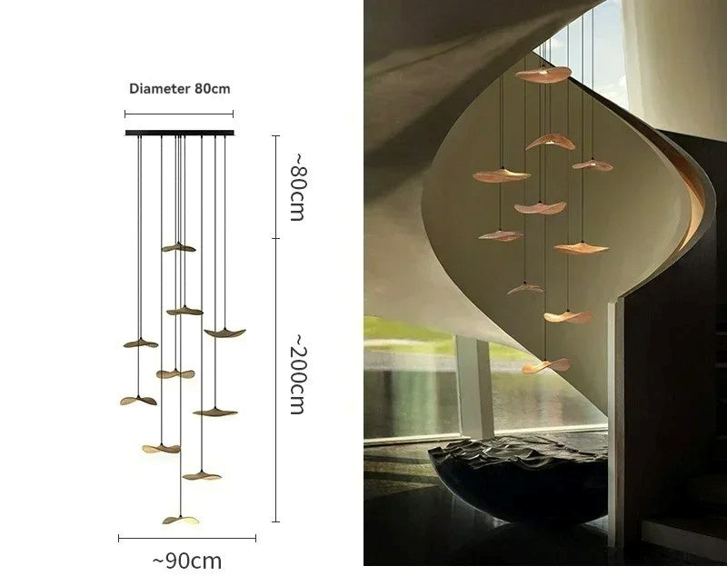 Japanese Lotus Leaf Chandelier Wabi Sabi Wooden Art Light for Zen Villas & Luxury Dining Spaces