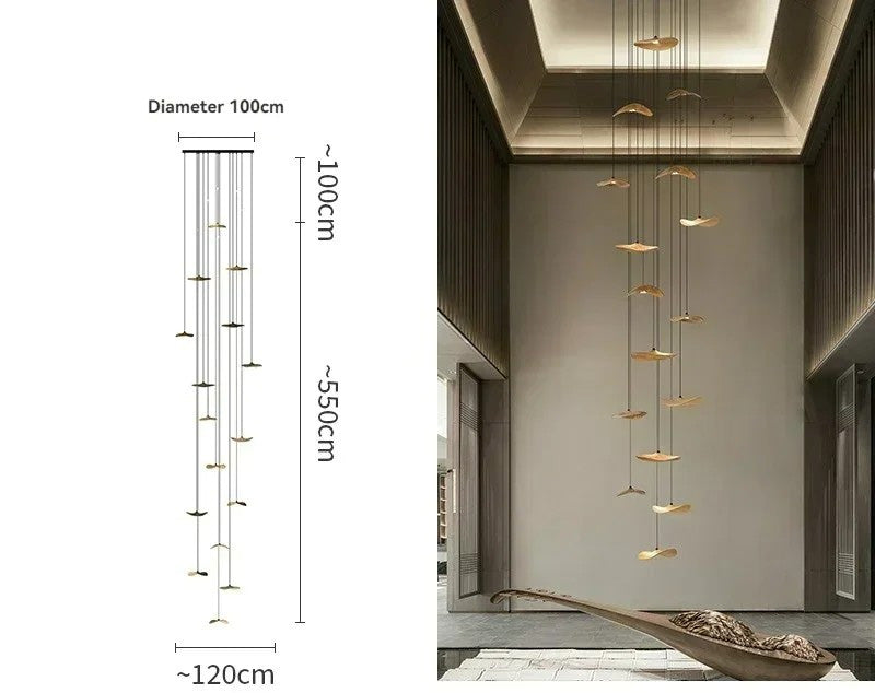 Japanese Lotus Leaf Chandelier Wabi Sabi Wooden Art Light for Zen Villas & Luxury Dining Spaces