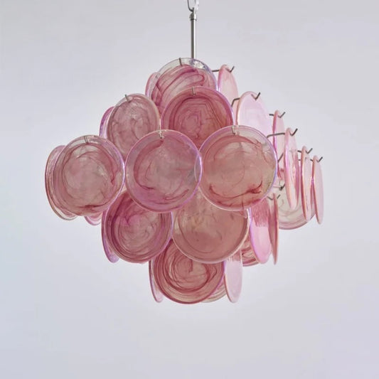 Luxury Pink Disc Murano Chandelier Handmade Vintage Pendant for Living Room & Bedroom
