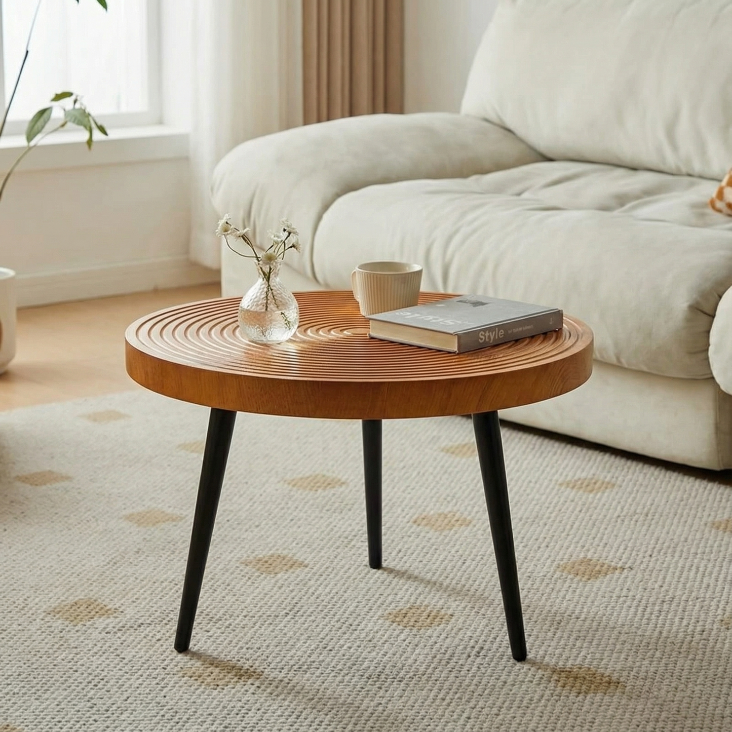Nordic Japanese Round Wooden Table for Living Rooms