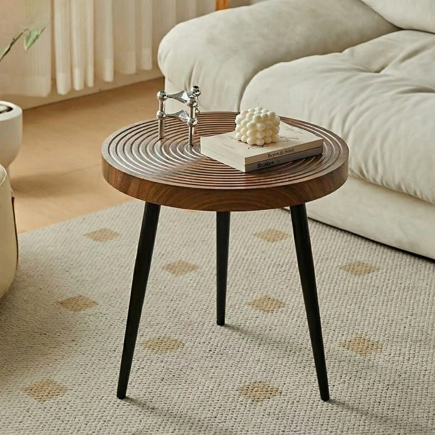 Nordic Japanese Round Wooden Table for Living Rooms