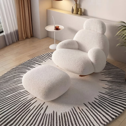 Fluffy White Lounge Chair Cute Modern Ergonomic Floor Recliner for Living Room