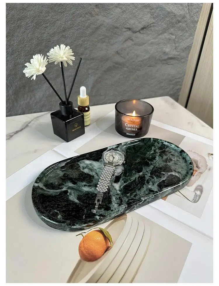 Luxury Marble Bathroom Tray Elegant Natural Stone Vanity & Cosmetic Organizer