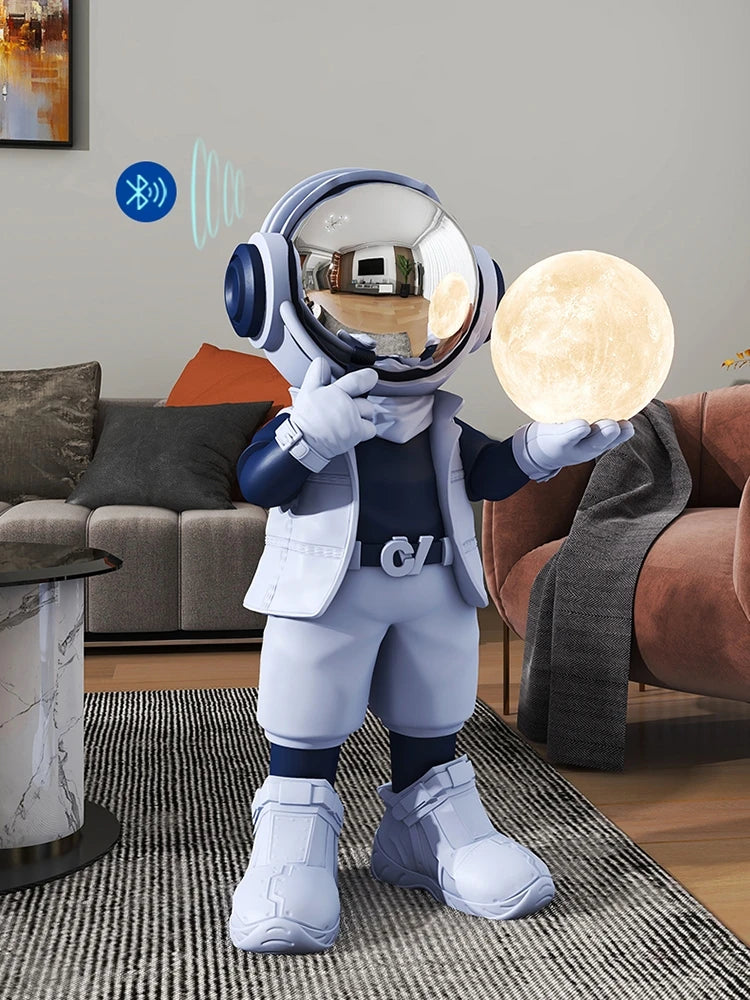 Luminous Astronaut Statue with Tray – Modern Resin Sculpture for Living Room & Floor Décor