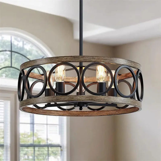 Circular Iron & Wood Grain Chandelier for Any Room