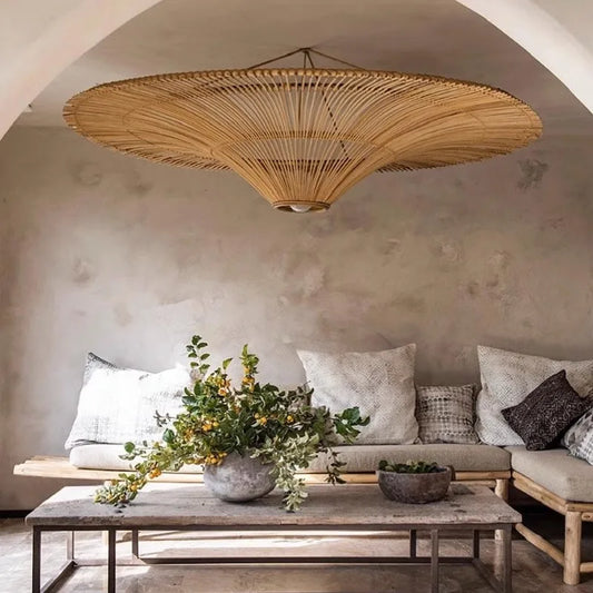 Artisan Wabi Sabi Rattan Chandelier – Vintage Pendant Light for Home & Commercial Décor