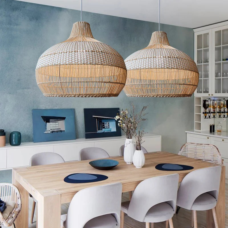Simple & Stylish Japanese Rattan Pendant – Perfect for Living Rooms & Dining Tables