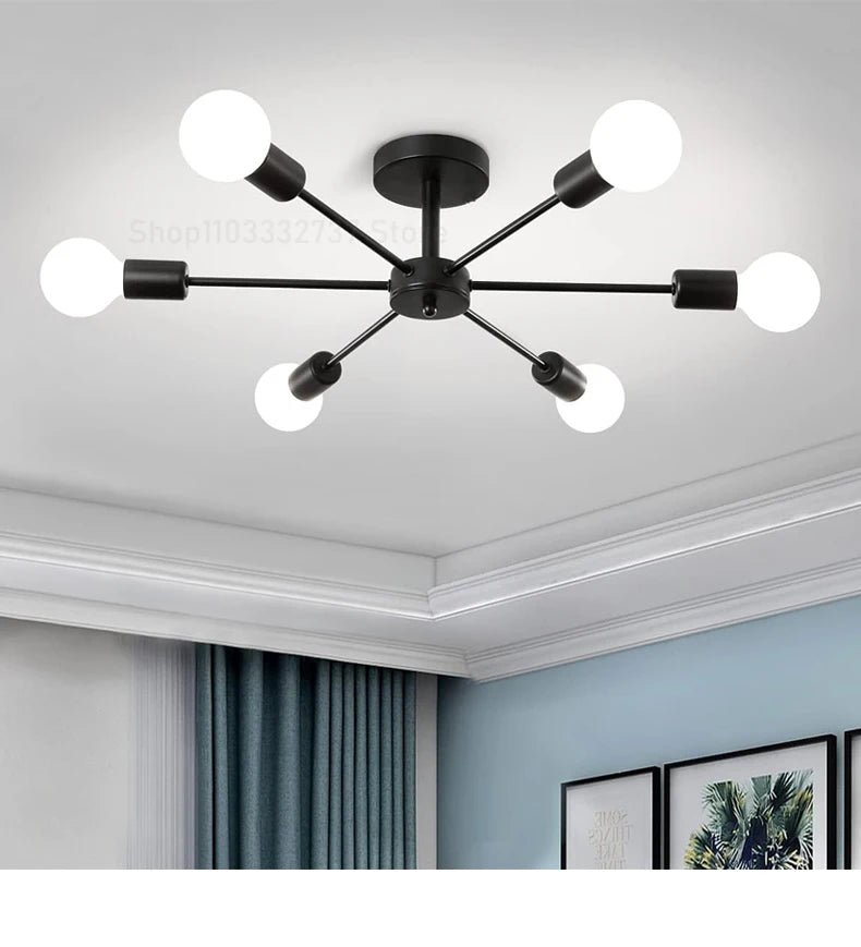 Sleek Black Iron Chandelier for Living Room & Dining Areas