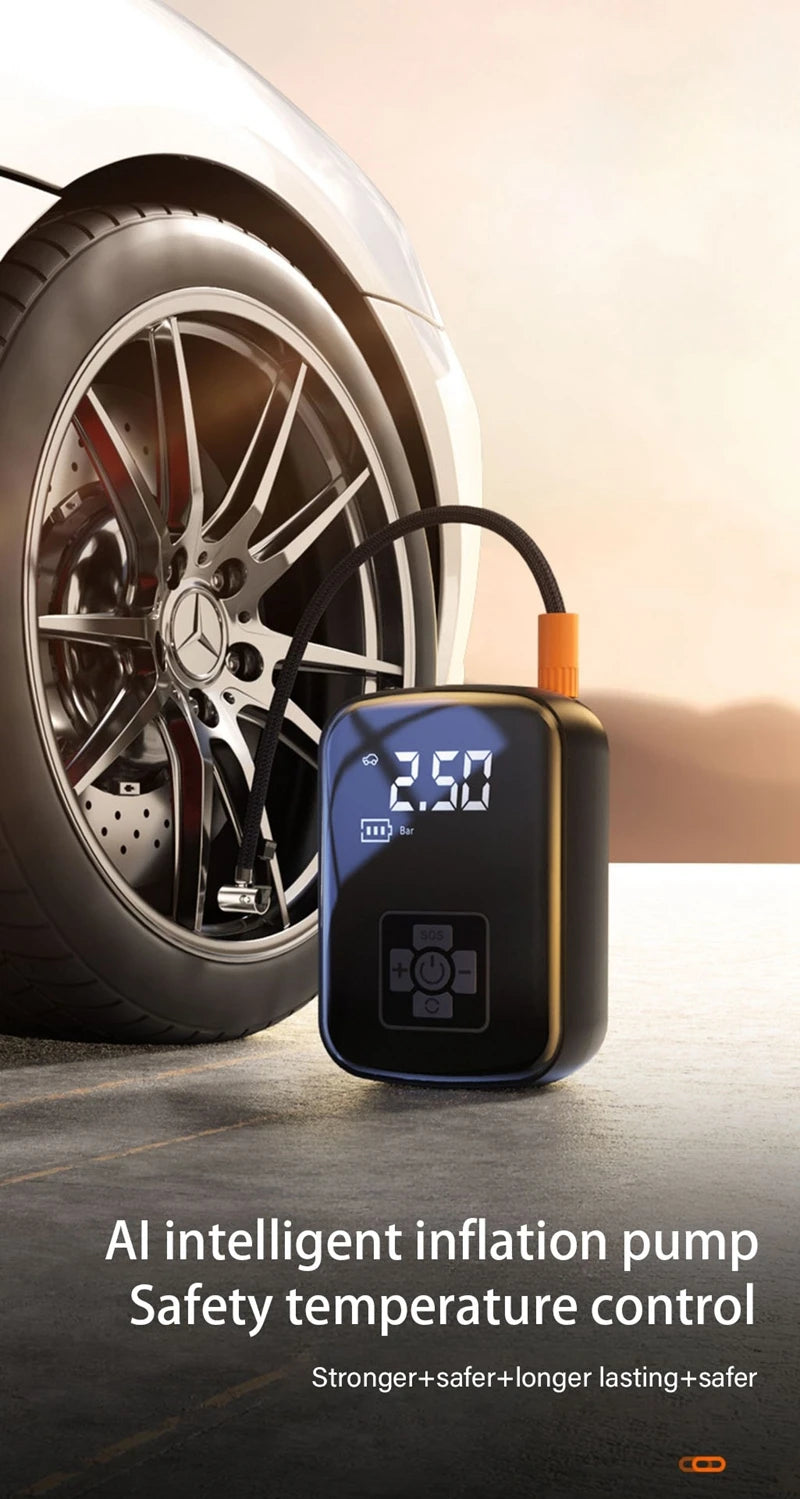 LEIBOO Wireless Car Air Compressor – Portable Electric Tire Inflator with Digital Display for Auto, Motorcycle & Bike Tires