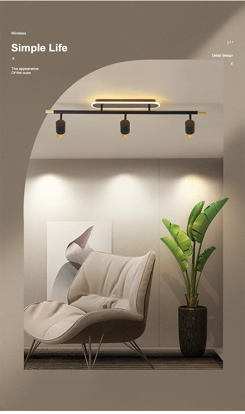 Nordic LED Chandelier with Spotlights – Sleek Strip Ceiling Lamp for Living Room, Bedroom & Balcony