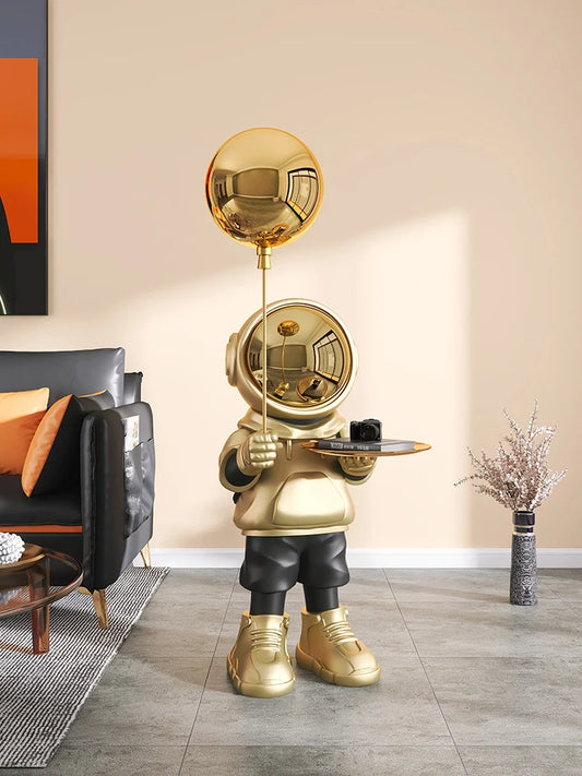 Nordic Astronaut Statue Floor Lamp & Tray – Modern Home Decor Sculpture for Living Room, TV Stand & Sofa Side Ornament