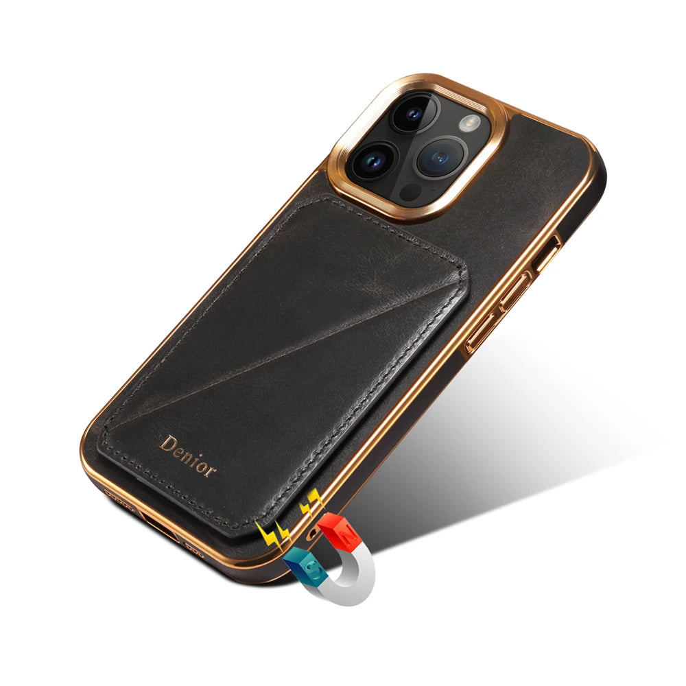 Timeless Vintage Genuine Oil Wax Leather Case: Luxe Card Holder & Stand for iPhone 15 Pro Max, 14, 13, 12 Plus & 15 Pro – Soft Shockproof Elegance!