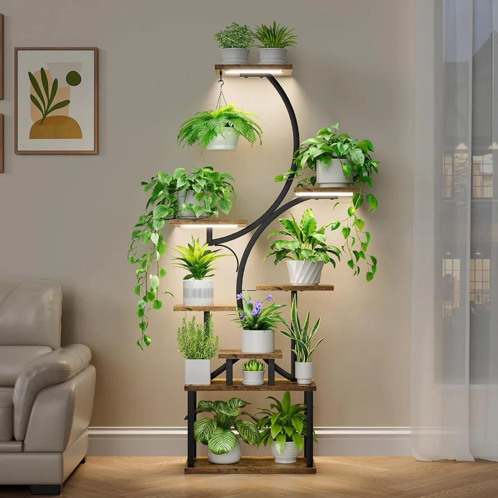 Illuminate & Elevate: 8-Tier Indoor Plant Stand with Grow Lights – 62" Tall Floral Shelf for Lush Indoor Gardens