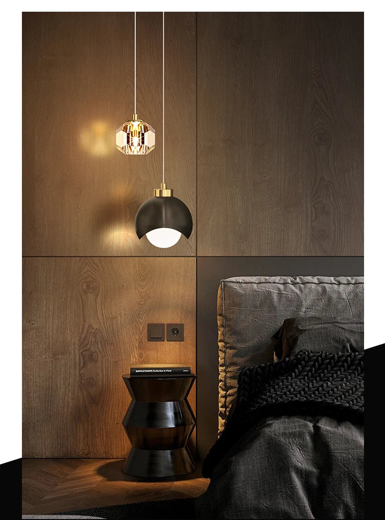 Vintage Indoor Bedside Ceiling Hanging Modern Gold/Black Chandelier Pendant Light