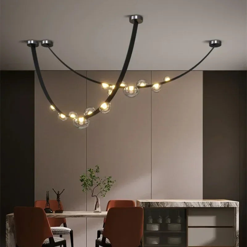 Nordic Leather Pendant Light LED Glass Chandelier for Living Rooms