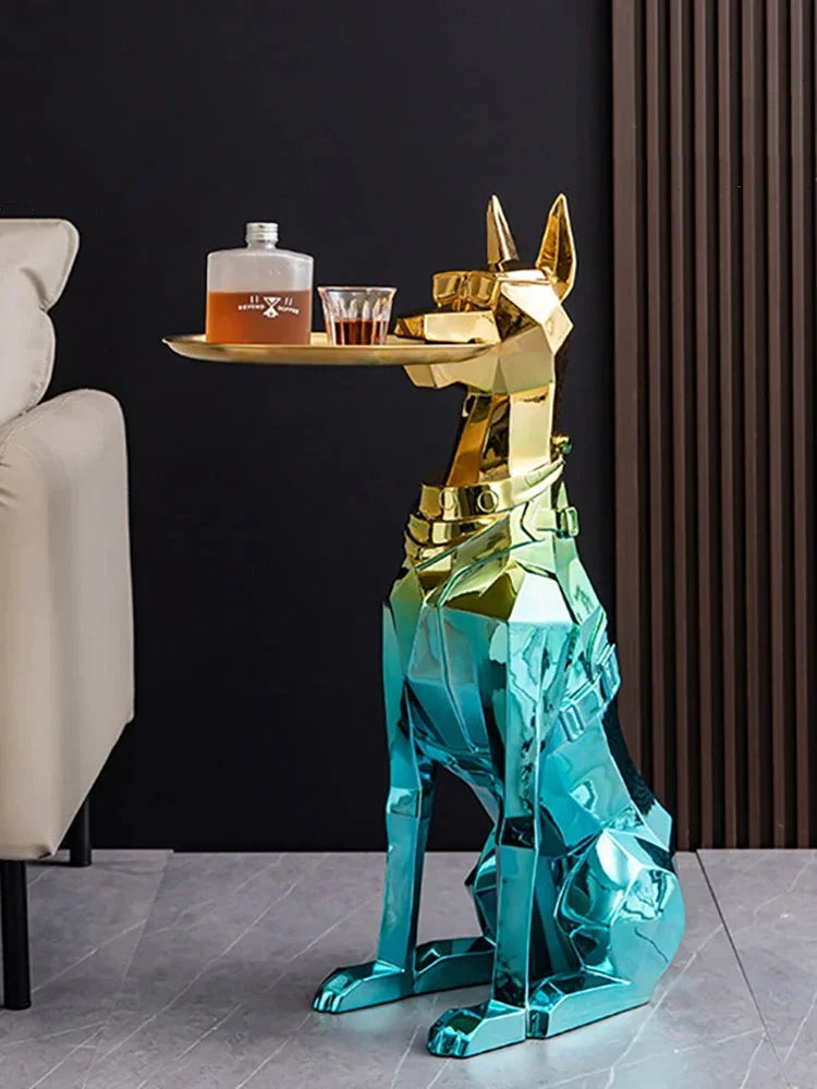 Large Doberman Dog Sculpture – Stylish Home Decoration with Functional Tray Storage